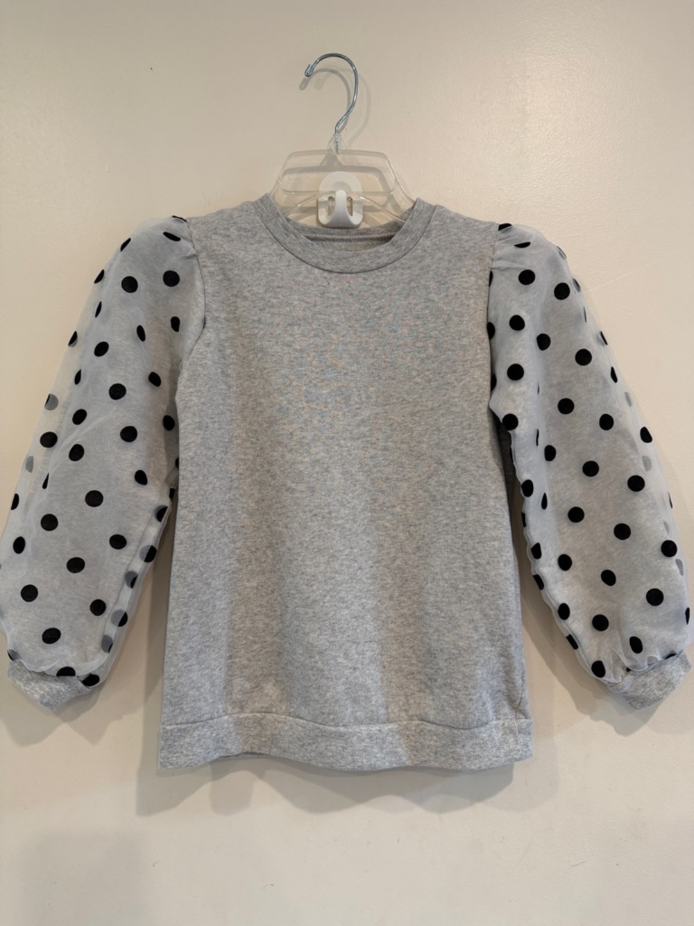Tucker + Tate Gray Sweatshirt with Black Polka Dot Puff Tulle Sleeves Size 7